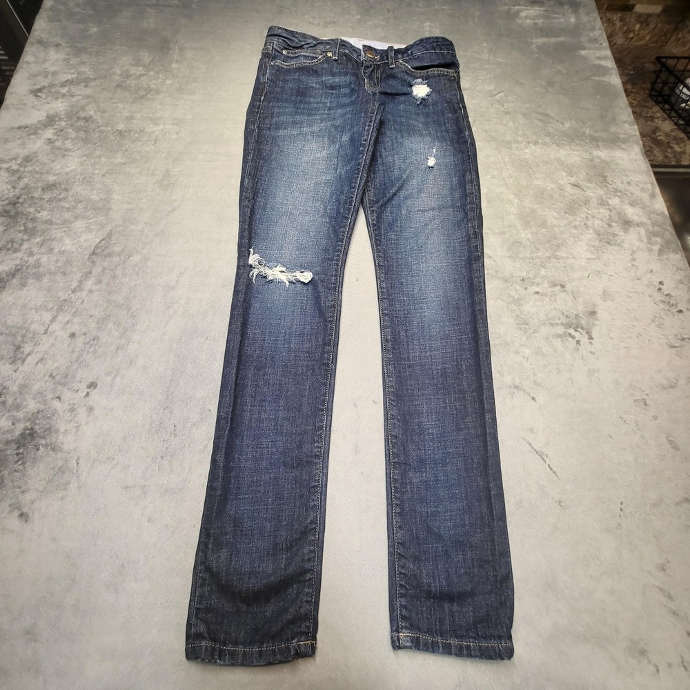Gap Jeans Womens 4 Blue Straight Slim Distressed Stretch Dark Wash 5-Pocket